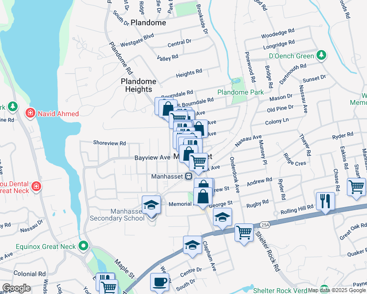 map of restaurants, bars, coffee shops, grocery stores, and more near 26 Locust Place in Manhasset