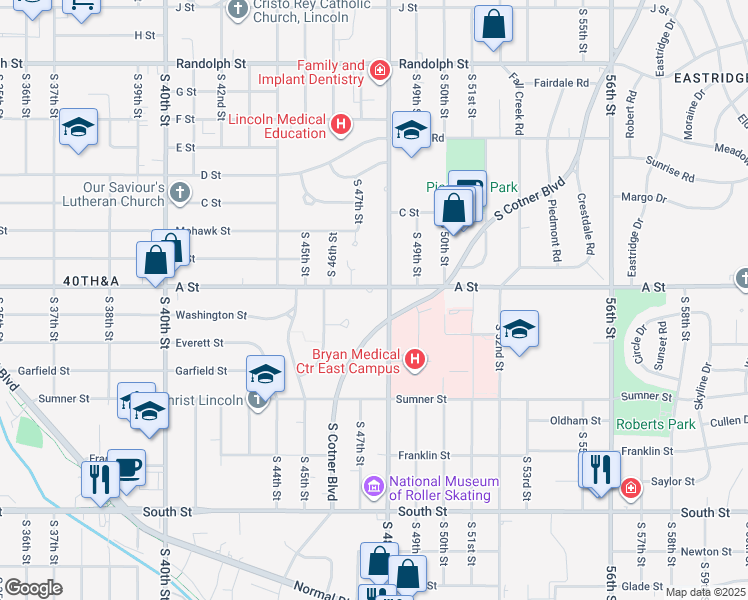 map of restaurants, bars, coffee shops, grocery stores, and more near 4727 A St in Lincoln