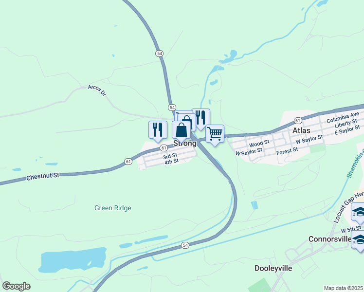 map of restaurants, bars, coffee shops, grocery stores, and more near 136 South Chestnut Street in Mount Carmel