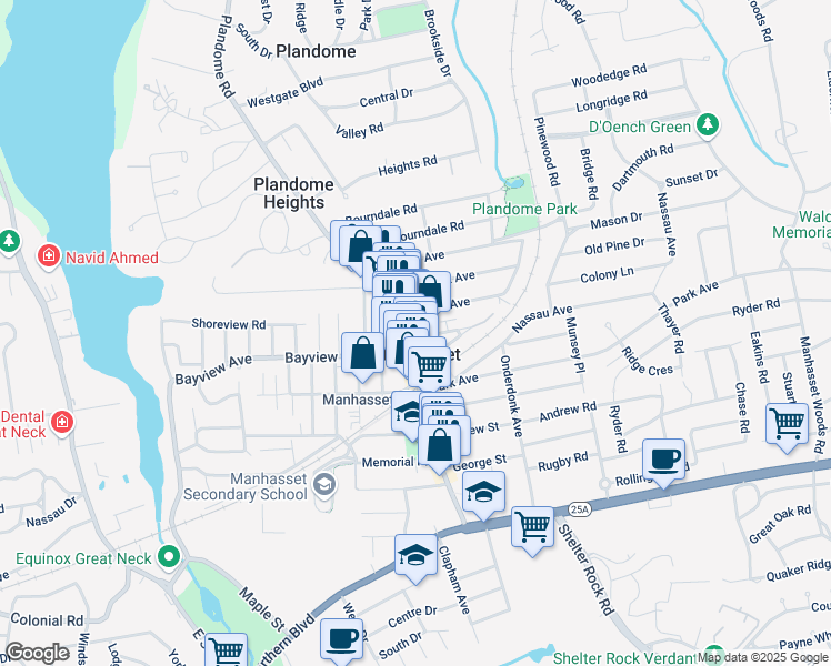 map of restaurants, bars, coffee shops, grocery stores, and more near in Manhasset