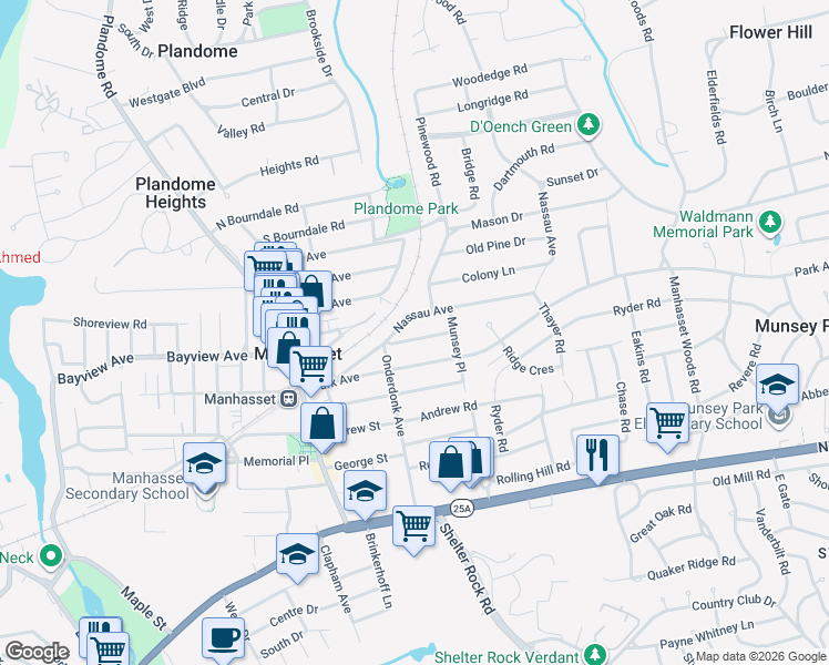 map of restaurants, bars, coffee shops, grocery stores, and more near 33 Beechwood Avenue in Manhasset