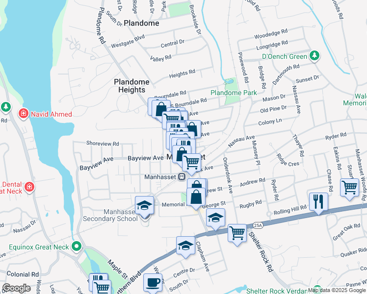 map of restaurants, bars, coffee shops, grocery stores, and more near in Manhasset
