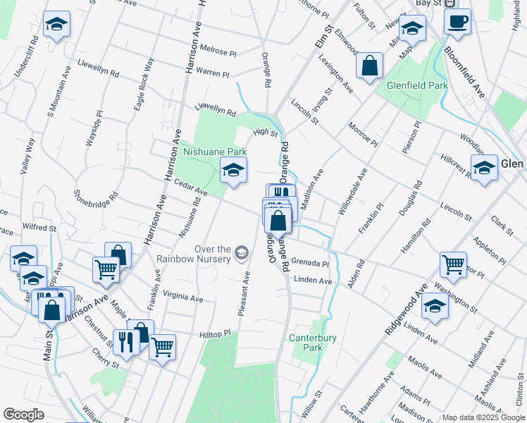 map of restaurants, bars, coffee shops, grocery stores, and more near 12 Cedar Avenue in Montclair