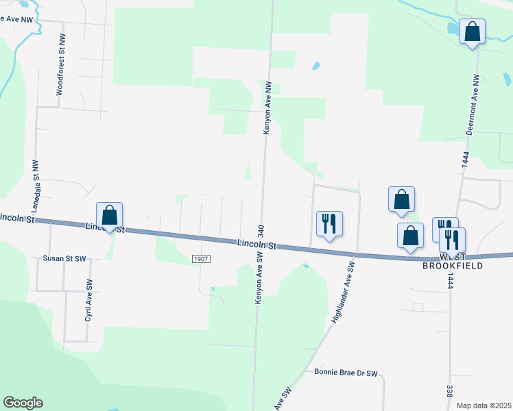 map of restaurants, bars, coffee shops, grocery stores, and more near 1015 Kenyon Avenue Northwest in Massillon
