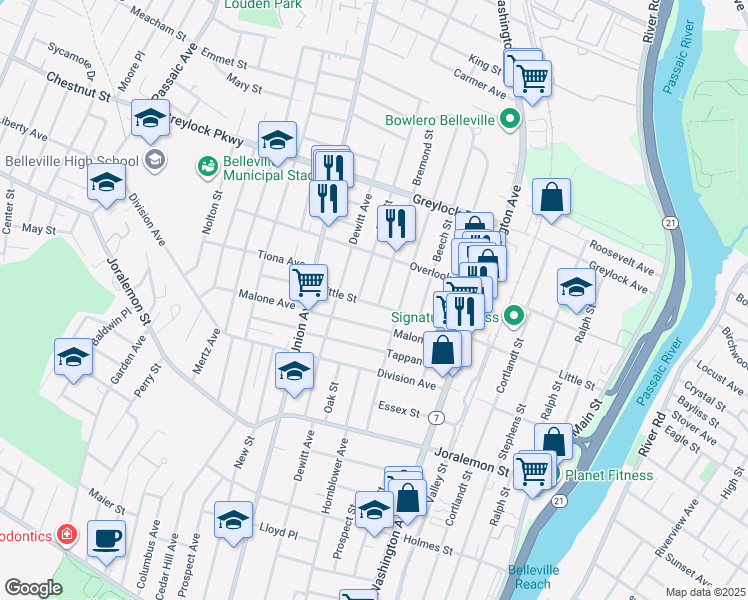 map of restaurants, bars, coffee shops, grocery stores, and more near 254 Little Street in Belleville