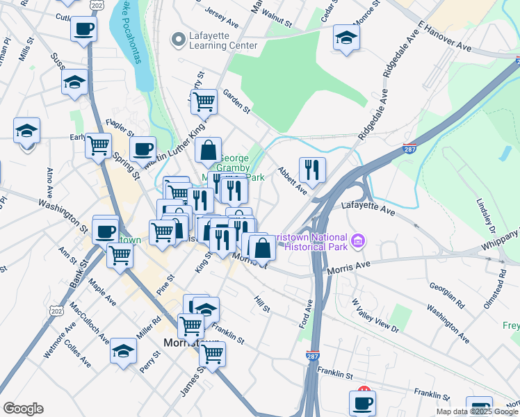 map of restaurants, bars, coffee shops, grocery stores, and more near 15 Jardine Road in Morristown