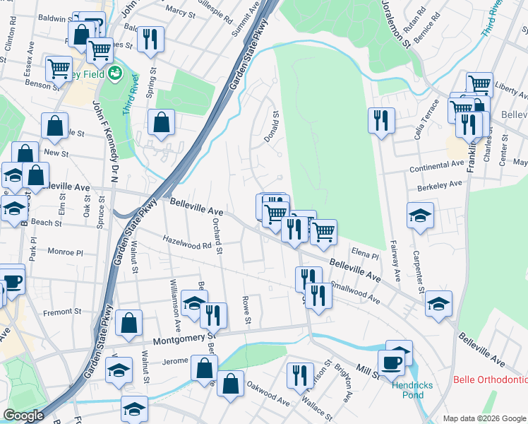 map of restaurants, bars, coffee shops, grocery stores, and more near 101 Davey Street in Bloomfield