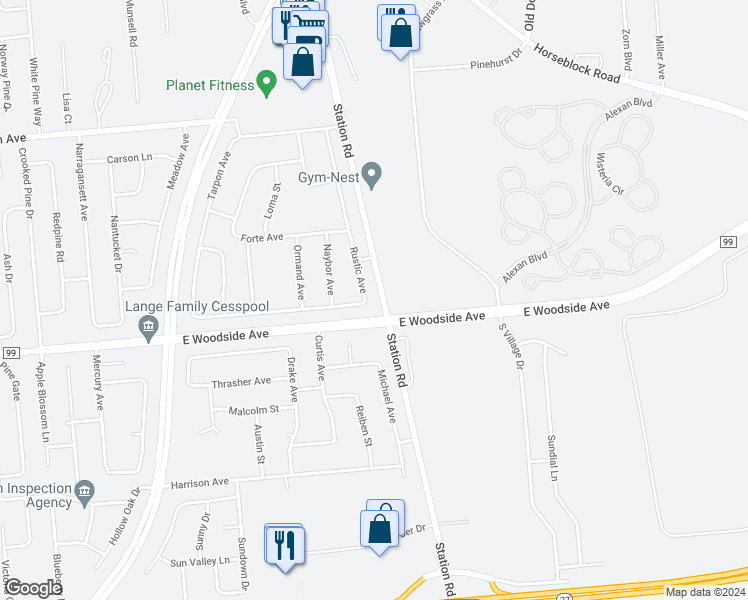 map of restaurants, bars, coffee shops, grocery stores, and more near 51 Rustic Avenue in Medford