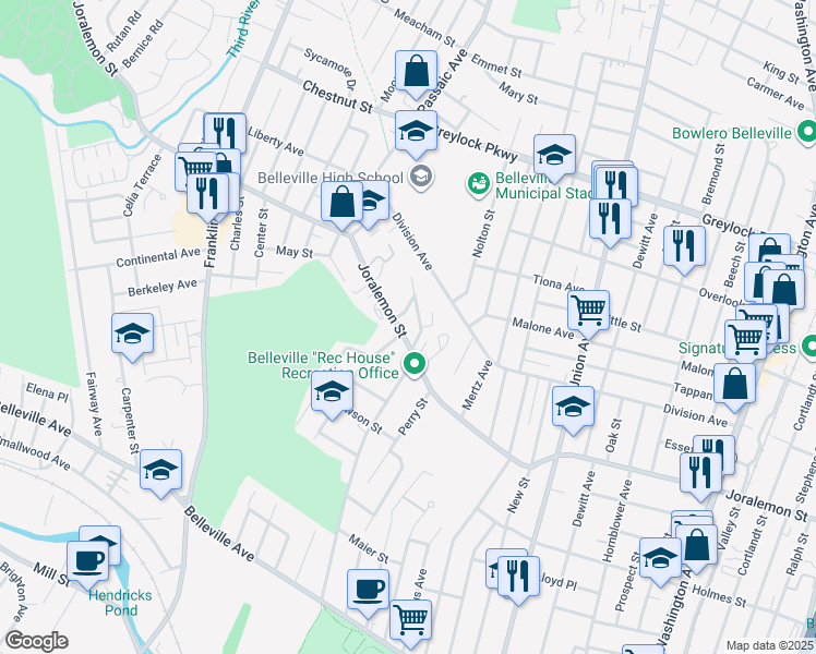 map of restaurants, bars, coffee shops, grocery stores, and more near 20 Princeton Terrace in Belleville