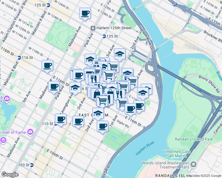map of restaurants, bars, coffee shops, grocery stores, and more near in New York