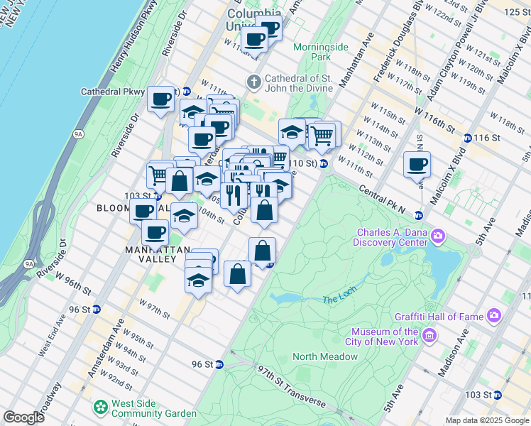 map of restaurants, bars, coffee shops, grocery stores, and more near in New York
