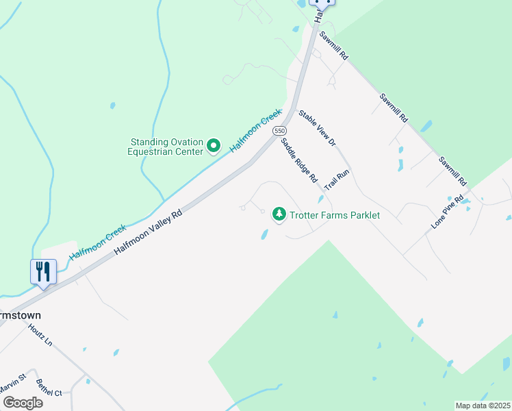 map of restaurants, bars, coffee shops, grocery stores, and more near Bridle Path Court in Stormstown