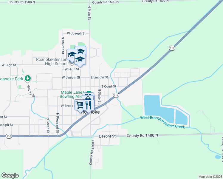 map of restaurants, bars, coffee shops, grocery stores, and more near 303 East Court Street in Roanoke