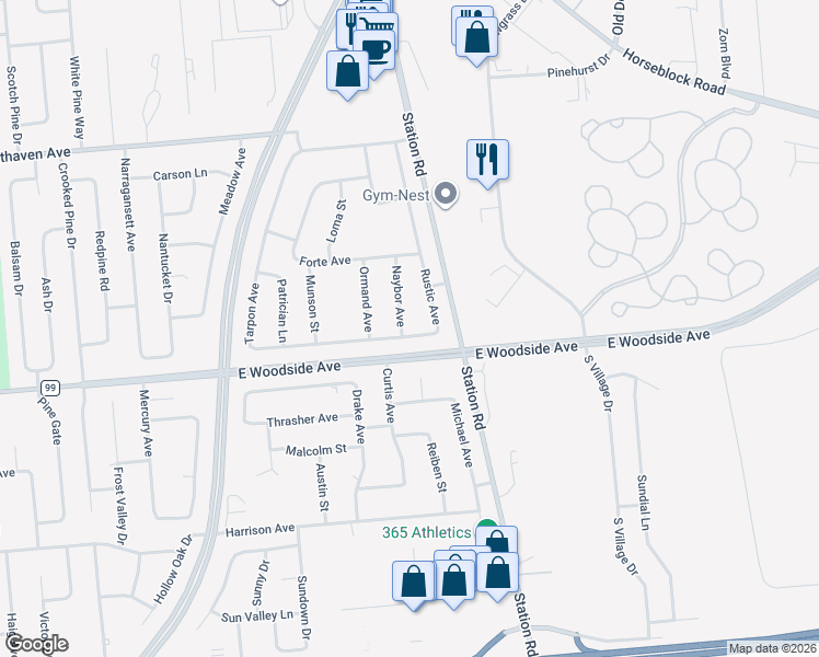 map of restaurants, bars, coffee shops, grocery stores, and more near 54 Rustic Avenue in Medford
