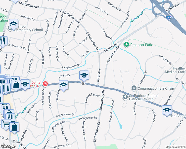 map of restaurants, bars, coffee shops, grocery stores, and more near 15 Tilden Court in Livingston