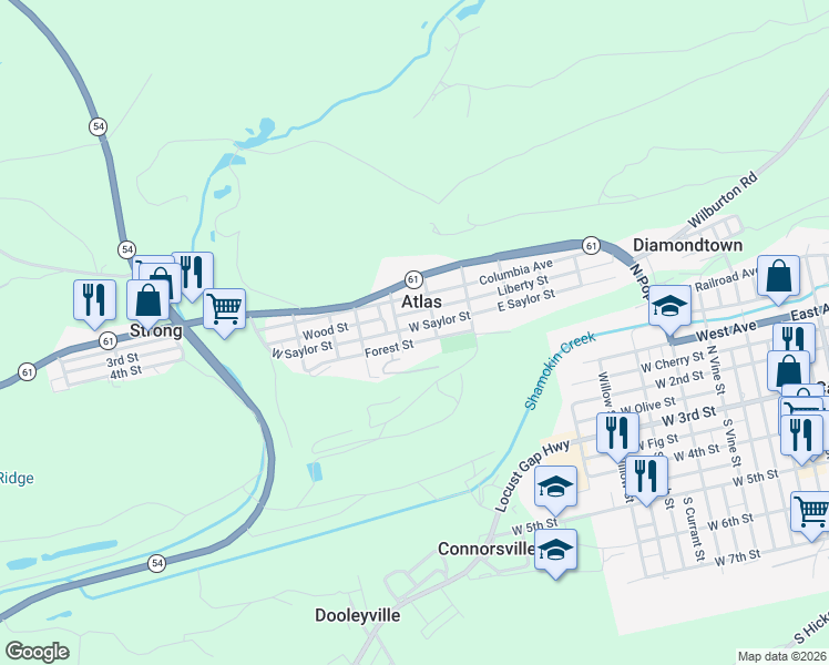 map of restaurants, bars, coffee shops, grocery stores, and more near 226 West Saylor Street in Mount Carmel