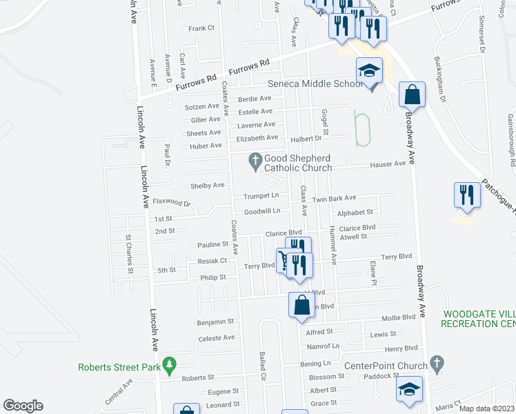 map of restaurants, bars, coffee shops, grocery stores, and more near 15 Goodwill Lane in Holbrook