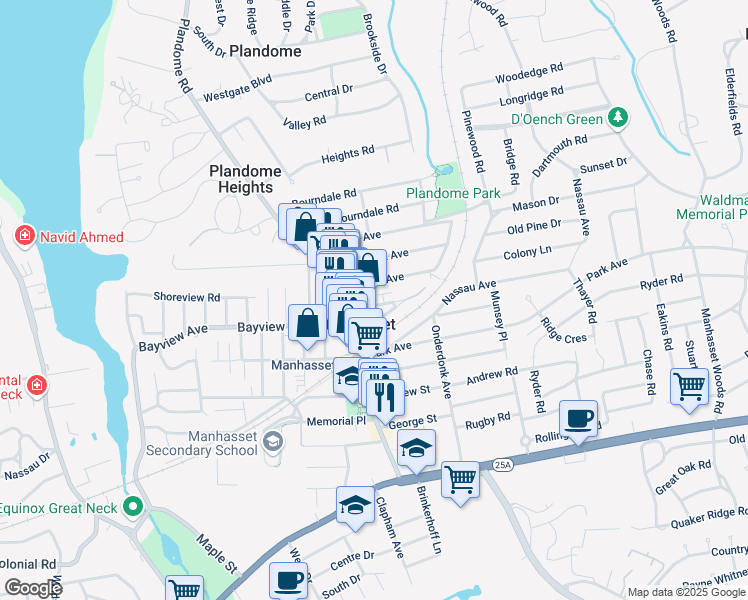 map of restaurants, bars, coffee shops, grocery stores, and more near in Manhasset