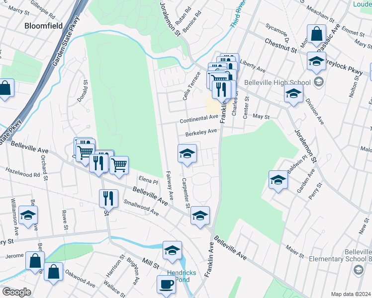 map of restaurants, bars, coffee shops, grocery stores, and more near 1216 Hamilton Street in Belleville