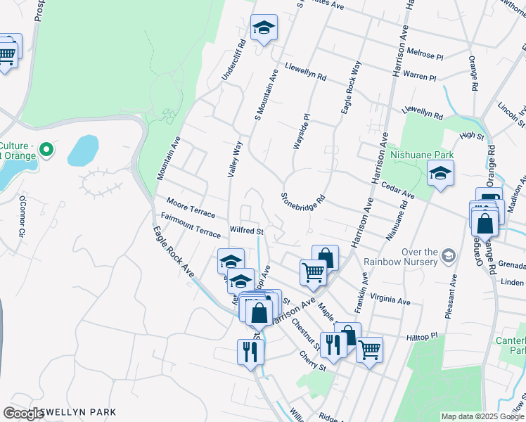 map of restaurants, bars, coffee shops, grocery stores, and more near 23 Wilfred Street in West Orange