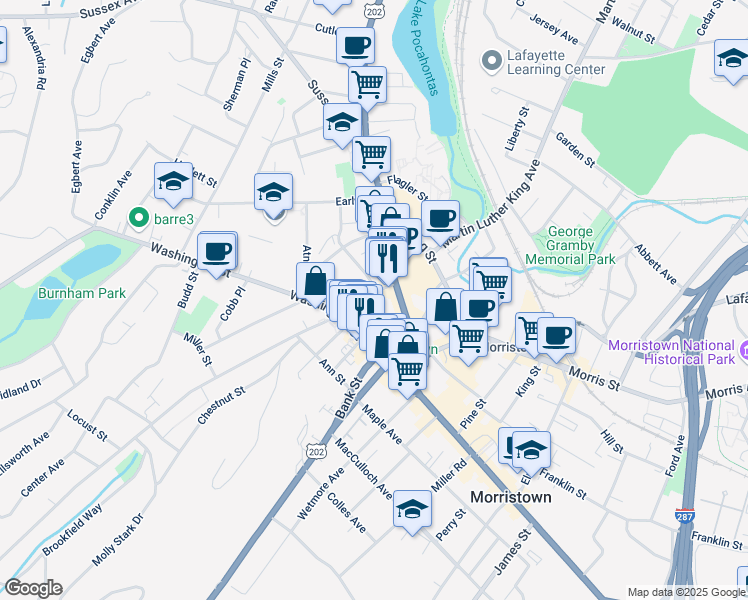 map of restaurants, bars, coffee shops, grocery stores, and more near 19 Cattano Avenue in Morristown