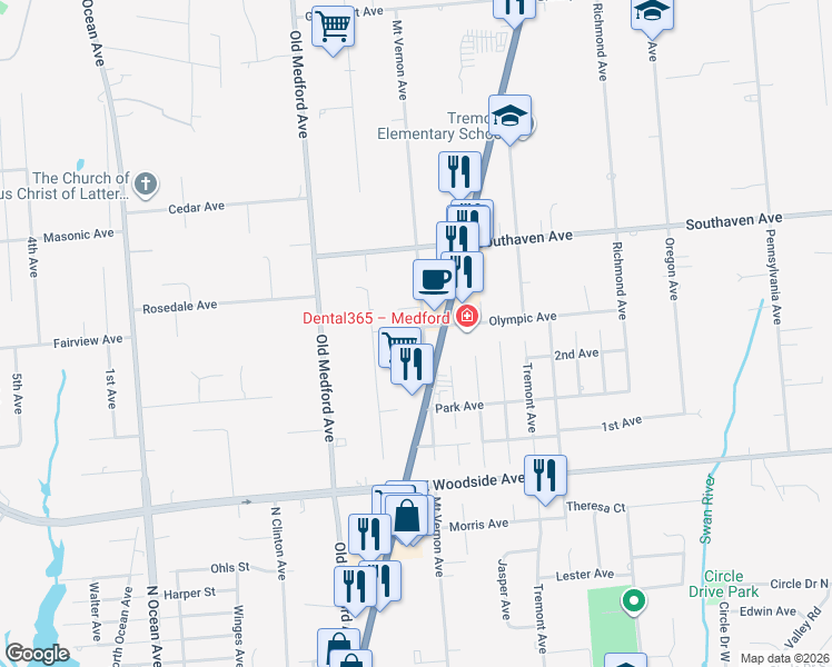 map of restaurants, bars, coffee shops, grocery stores, and more near 180 Mount Vernon Avenue in Medford
