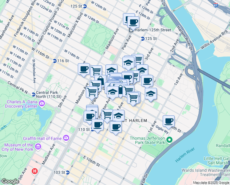 map of restaurants, bars, coffee shops, grocery stores, and more near in New York