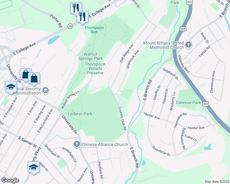 map of restaurants, bars, coffee shops, grocery stores, and more near 820 Shamrock Avenue in State College