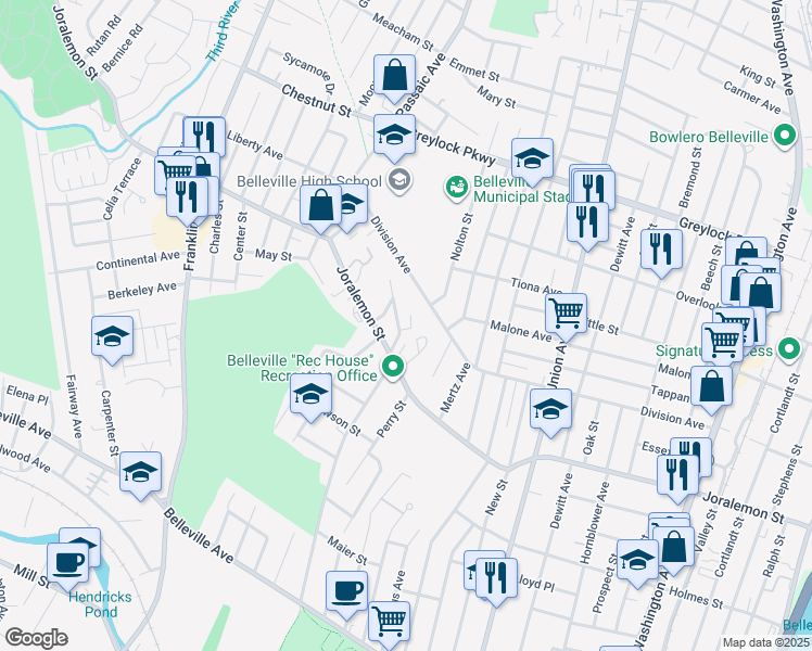 map of restaurants, bars, coffee shops, grocery stores, and more near 20 Princeton Terrace in Belleville