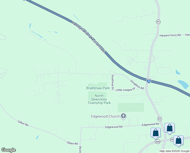 map of restaurants, bars, coffee shops, grocery stores, and more near 197 Douglass Road in Beaver Falls