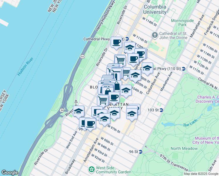 map of restaurants, bars, coffee shops, grocery stores, and more near 2681 Broadway in New York