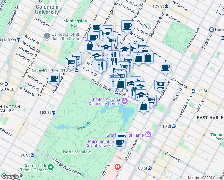 map of restaurants, bars, coffee shops, grocery stores, and more near in New York