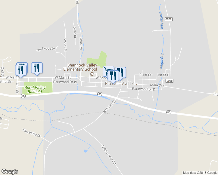 map of restaurants, bars, coffee shops, grocery stores, and more near 922 Parkwood Drive West in Rural Valley
