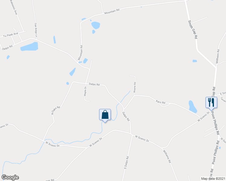 map of restaurants, bars, coffee shops, grocery stores, and more near 2736 Delps Road in Danielsville