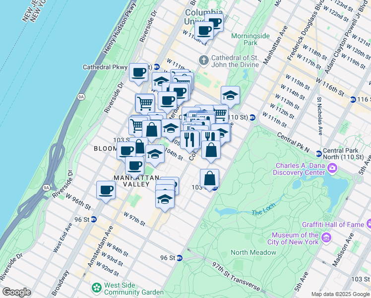 map of restaurants, bars, coffee shops, grocery stores, and more near in New York