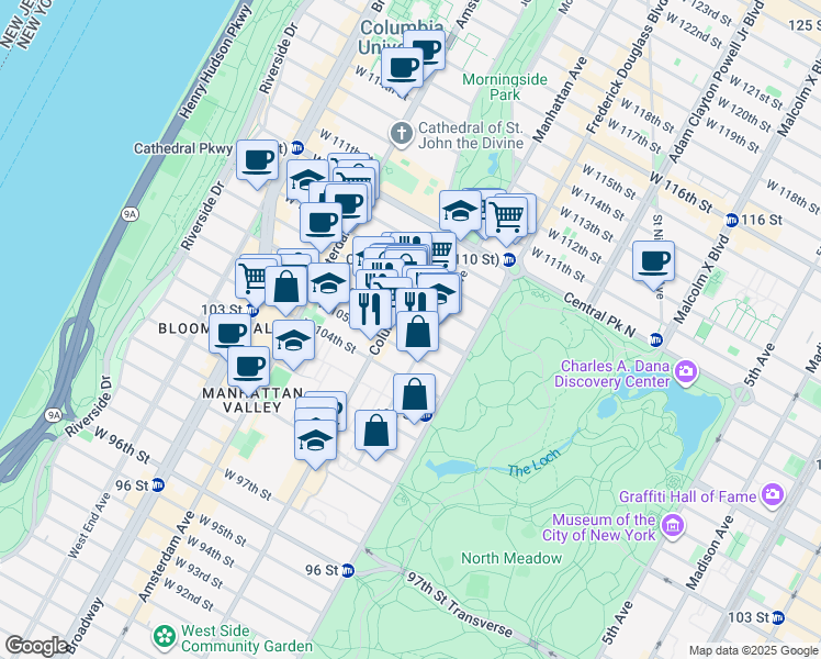 map of restaurants, bars, coffee shops, grocery stores, and more near in New York