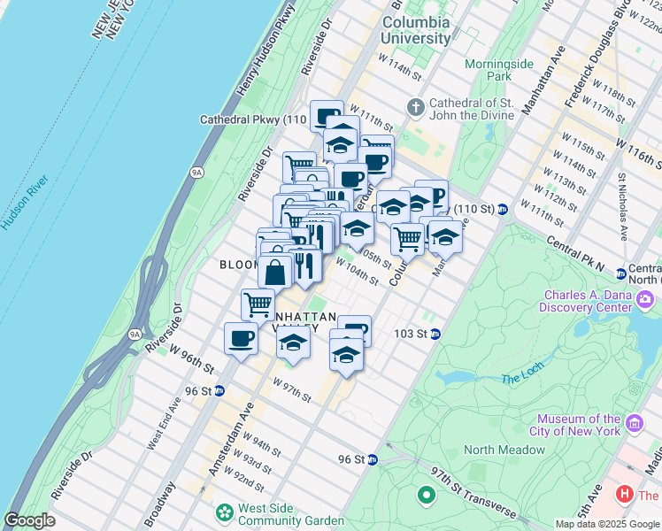 map of restaurants, bars, coffee shops, grocery stores, and more near in New York