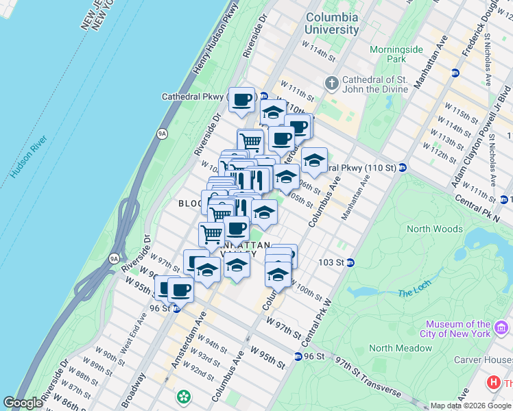 map of restaurants, bars, coffee shops, grocery stores, and more near in New York
