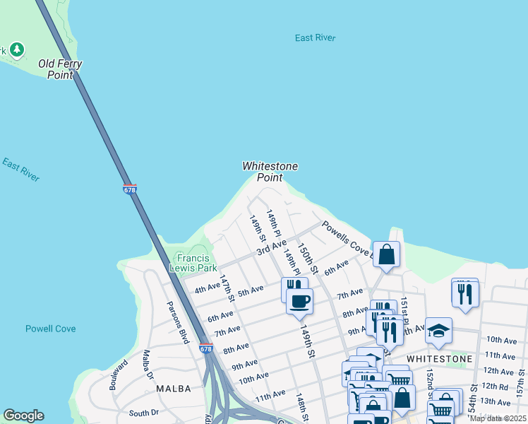 map of restaurants, bars, coffee shops, grocery stores, and more near 2-49 149th Place in Queens