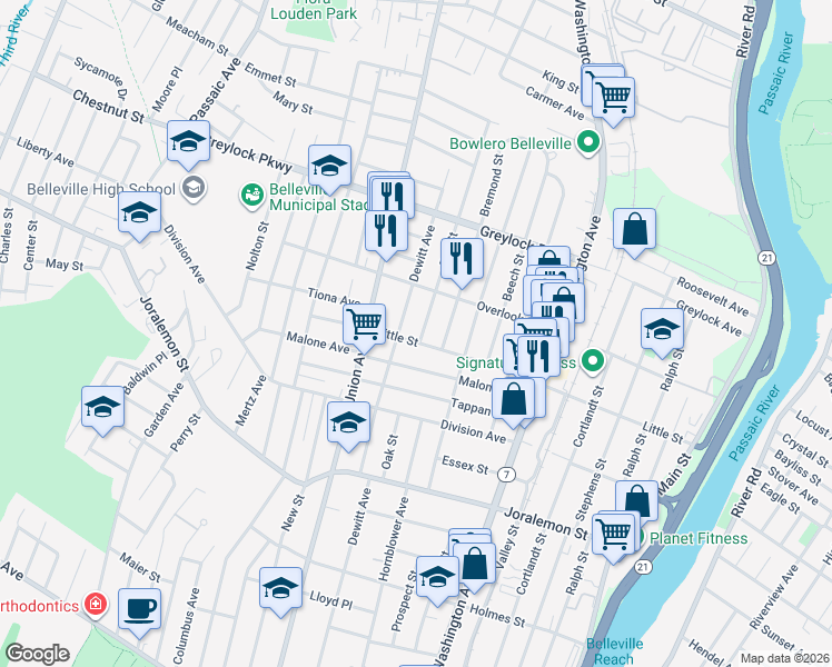 map of restaurants, bars, coffee shops, grocery stores, and more near 254 Little Street in Belleville