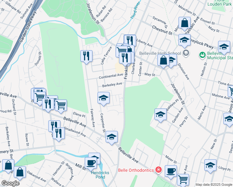 map of restaurants, bars, coffee shops, grocery stores, and more near 109 Hamilton Street in Belleville