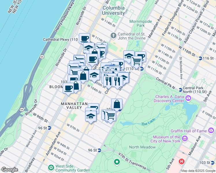 map of restaurants, bars, coffee shops, grocery stores, and more near in New York