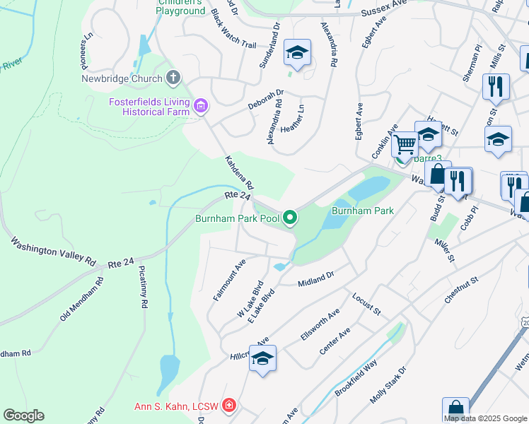 map of restaurants, bars, coffee shops, grocery stores, and more near 1 Burnham Parkway in Morristown