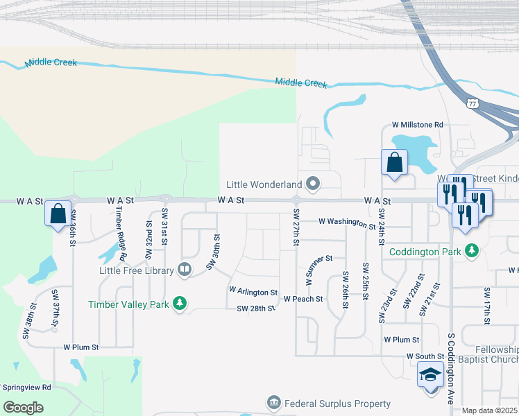map of restaurants, bars, coffee shops, grocery stores, and more near 2731 West A Street in Lincoln