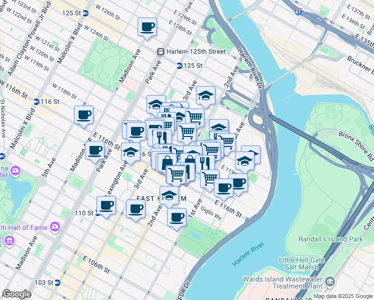 map of restaurants, bars, coffee shops, grocery stores, and more near 2306 2nd Avenue in New York