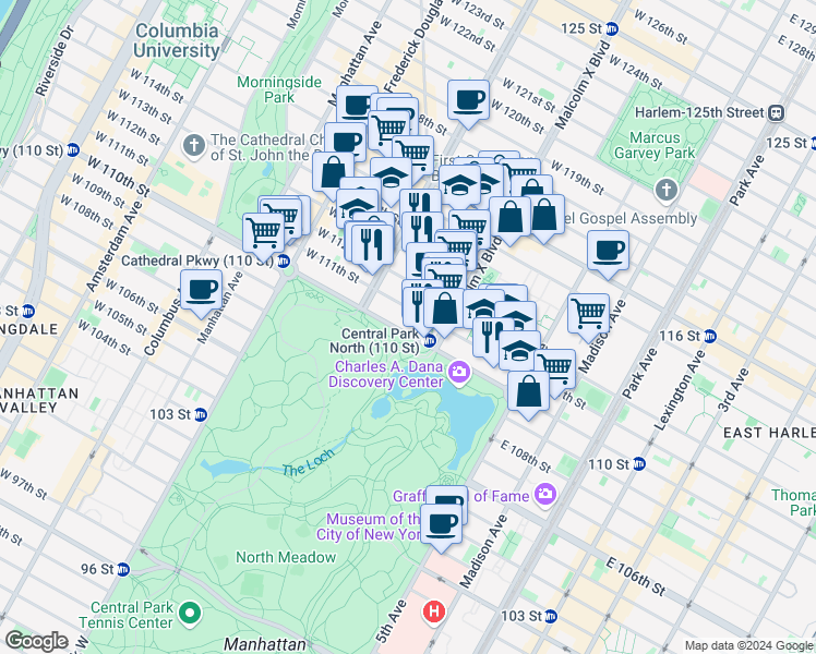 map of restaurants, bars, coffee shops, grocery stores, and more near in New York