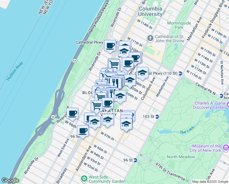 map of restaurants, bars, coffee shops, grocery stores, and more near in New York