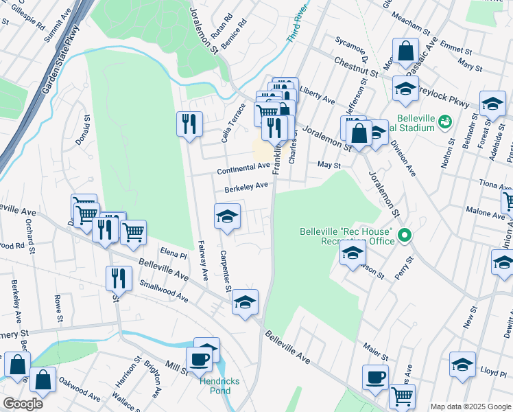 map of restaurants, bars, coffee shops, grocery stores, and more near 109 Hamilton Street in Belleville