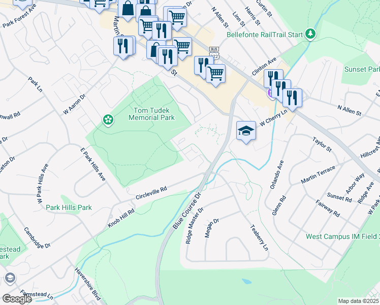 map of restaurants, bars, coffee shops, grocery stores, and more near 446 Blue Course Drive in State College