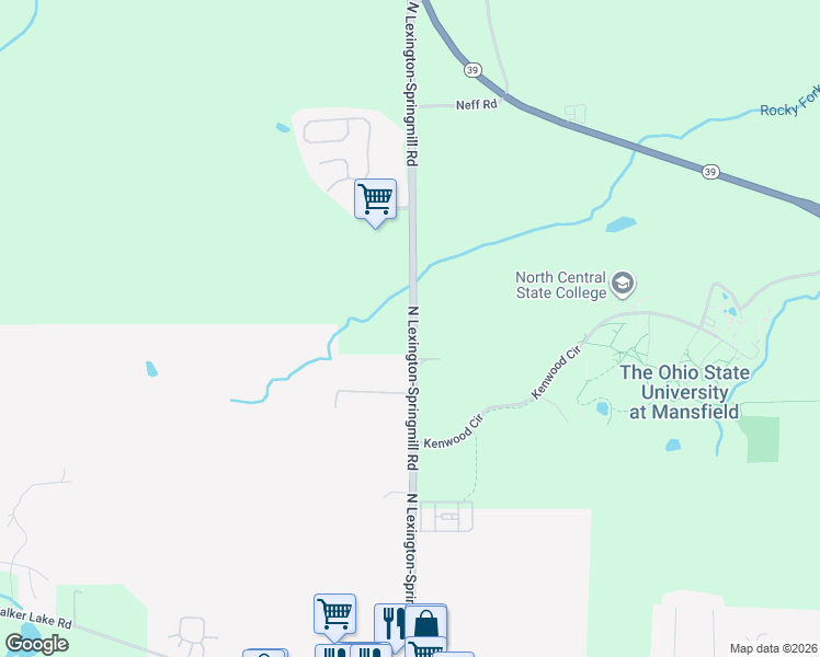 map of restaurants, bars, coffee shops, grocery stores, and more near 1678-1760 North Lexington-Springmill Road in Mansfield